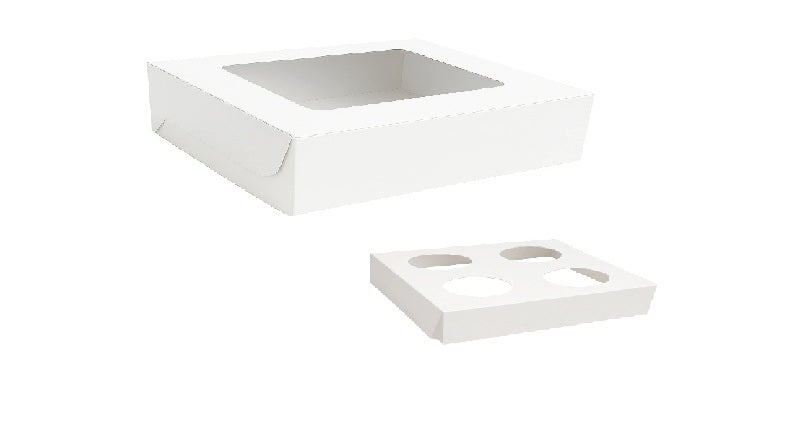 L8xW8xH4 inch 4 Cupcake Box White Virgin Kraft Paper With Window-1000/Ctn