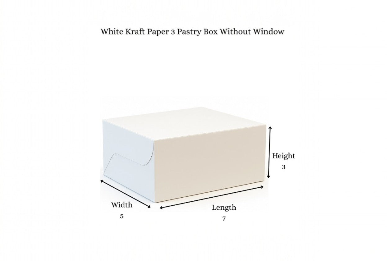 L7xW5xH3 inch 3 Pastry Box White Virgin Kraft Paper Without Window-1000/Ctn