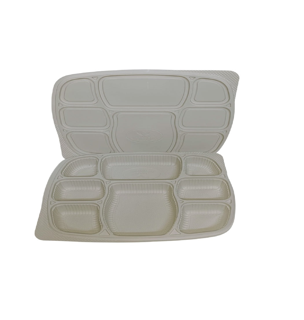 8 Compartment Cornstarch Meal Tray Biodegradable with Lid