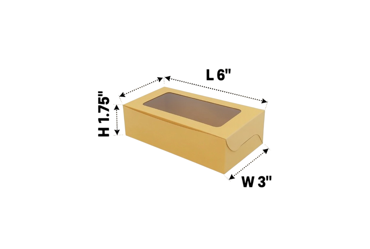 L6xW3xH1.75 inch 2 Brownie Box Brown Virgin Kraft Paper With Window-1000/Ctn