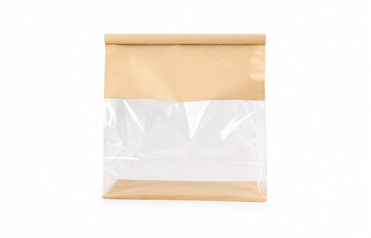 Kraft Paper Tin Tie Tab Lock Bakery Bag with Transparent Window – S