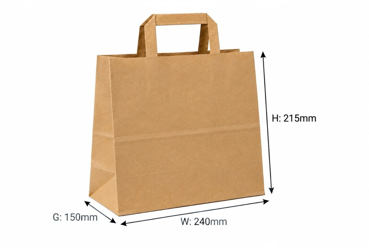 Kraft Brown Flat Handle Paper Bag H21.5xW24xG15cm