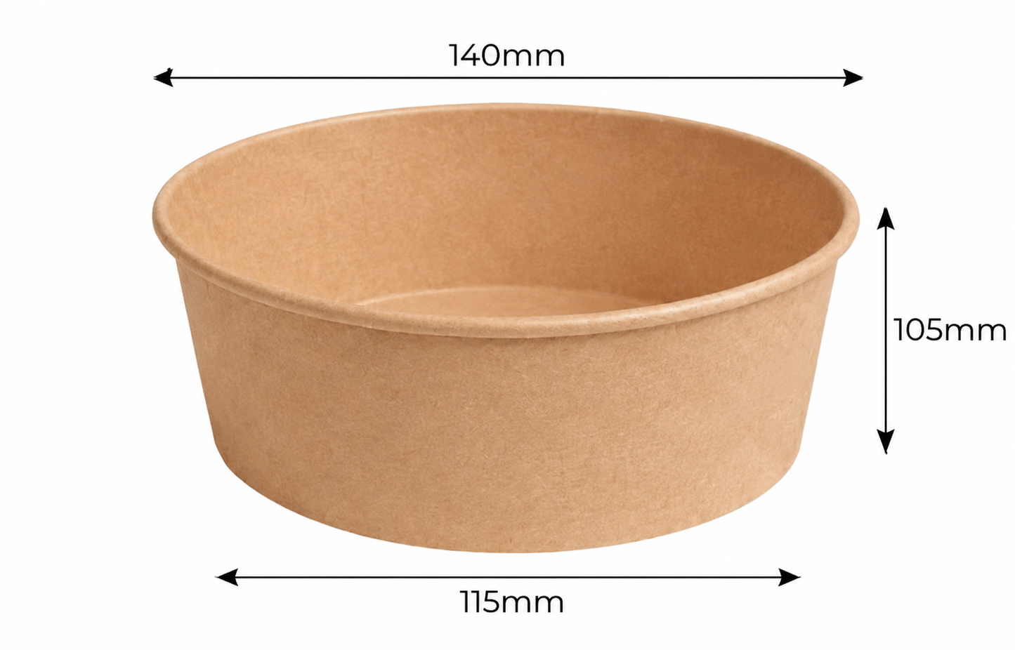 1250ml Flat Kraft Brown Paper Takeaway Container Food-Grade with Leak Resistant Suitable for Salad, and Hot or Cold Takeaway Items (148mm)