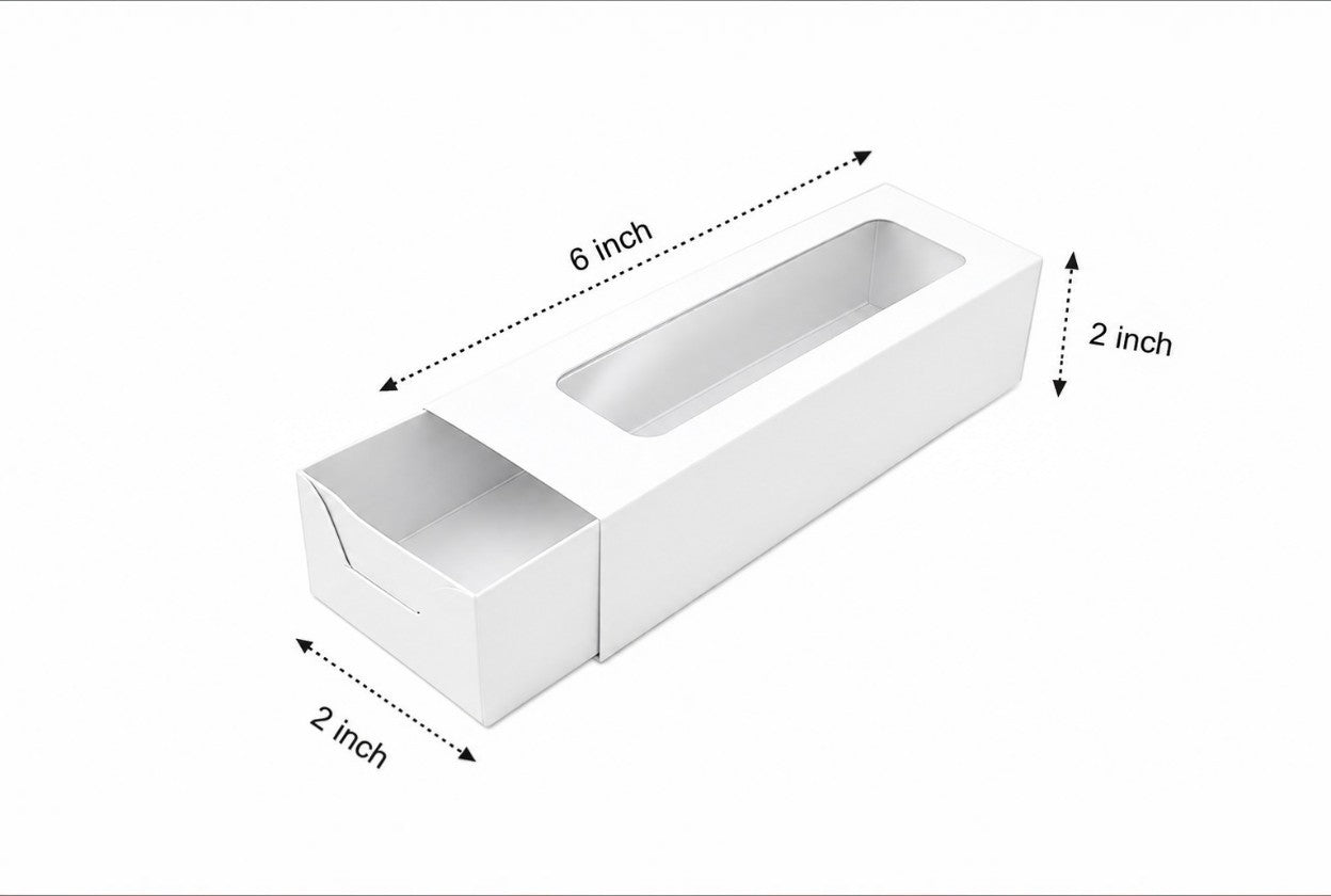 L6xW2xH2inch 6 Macaron White Virgin Kraft Paper Slider Box-1000/Ctn