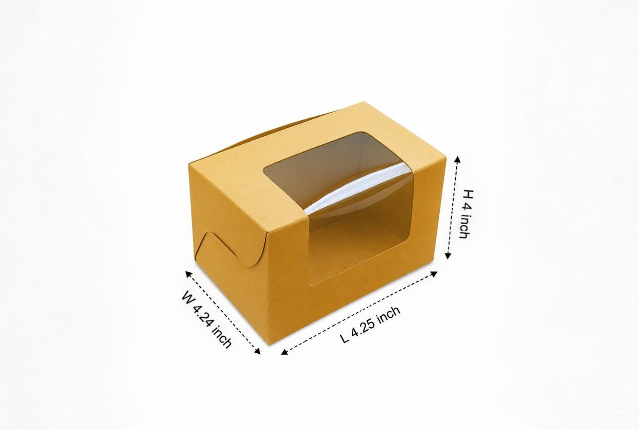 L4.25xW4.24xH4 inch 250Gms Brown Virgin Kraft Paper Cookie Box With Window-1000/Ctn