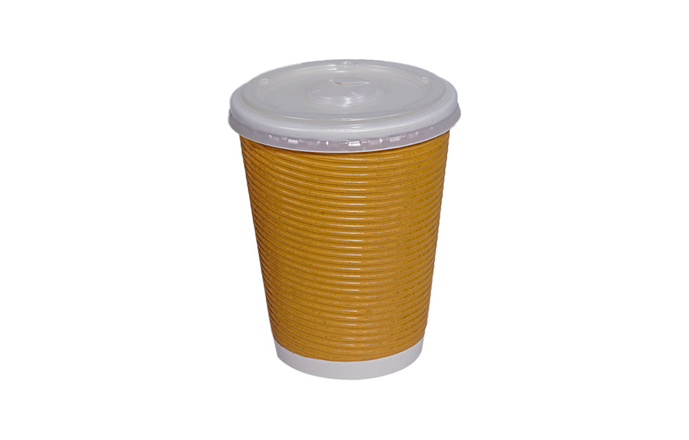 Bio Paper Ripple Cup 12oz Straw Cut PP Lid