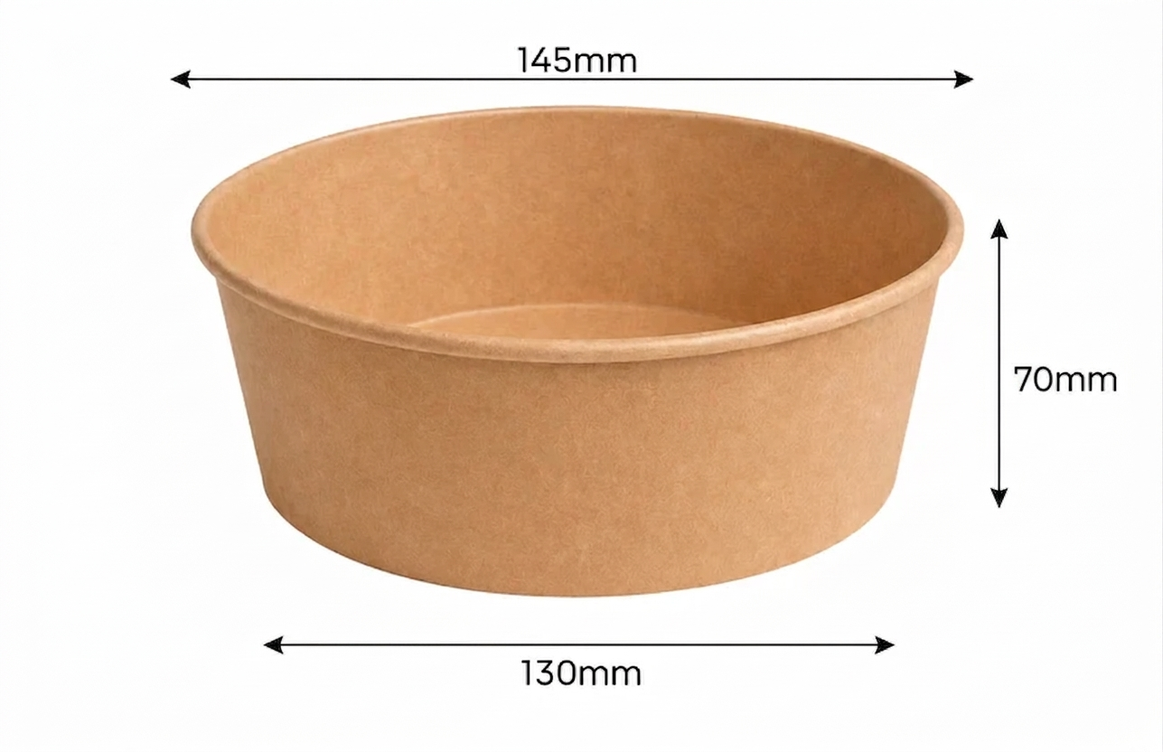 750ml Flat Kraft Brown Paper Takeaway Container Food-Grade with Leak Resistant Suitable for Salad, and Hot or Cold Takeaway Items (148mm)