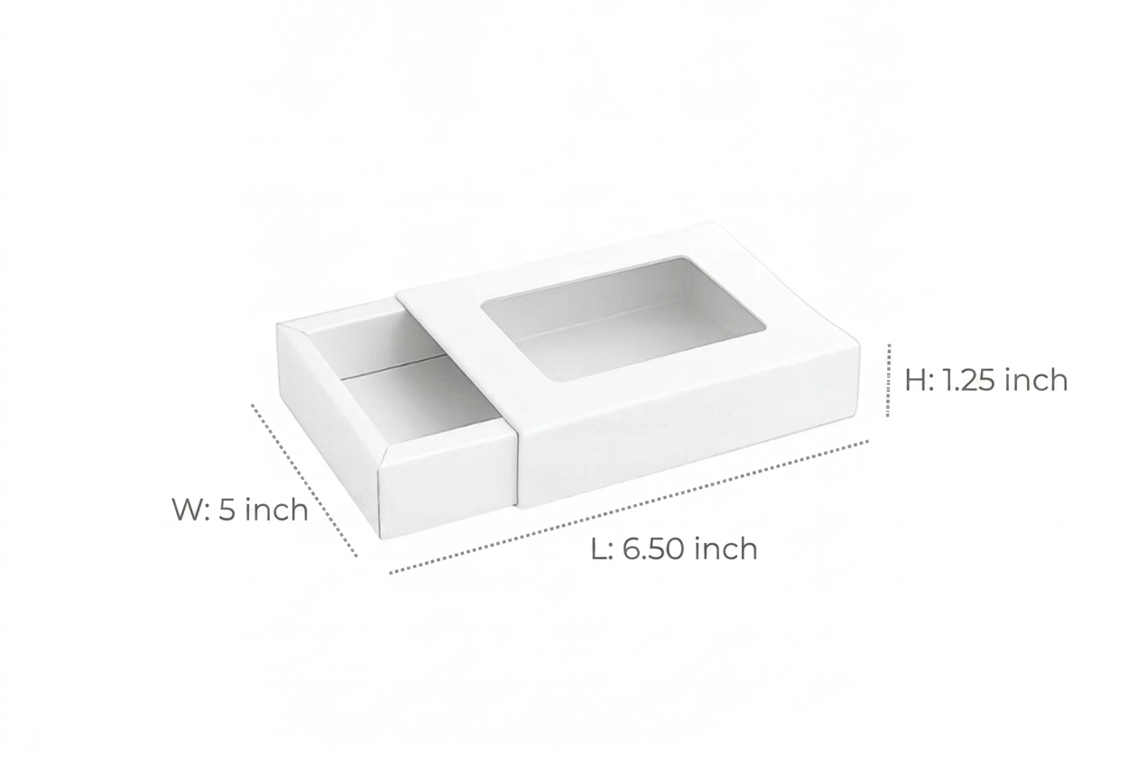 L6.50xW5xH1.25 inch 6 Piece Chocolate Slider Box White Virgin Kraft Paper With Window-1000/Ctn
