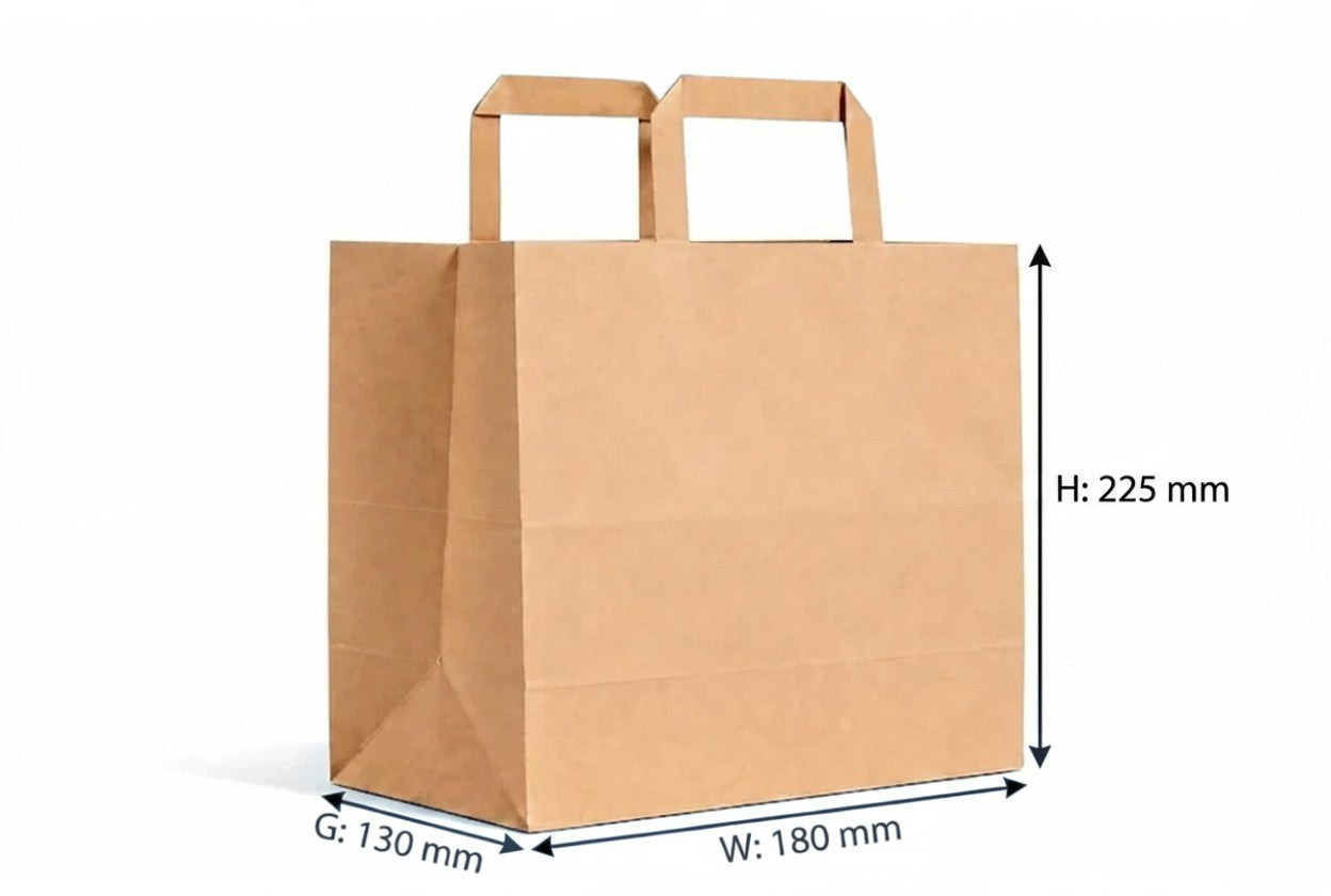 Kraft Brown Flat Handle Paper Bag H22.5xW18xG13cm