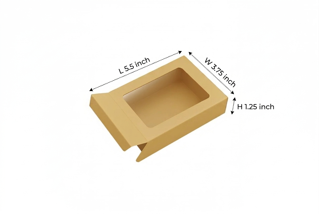 L5.5xW3.75xH1.25inch 6 Piece Chocolate Side Opening Box Brown Virgin Kraft Paper With Window-1000/Ctn