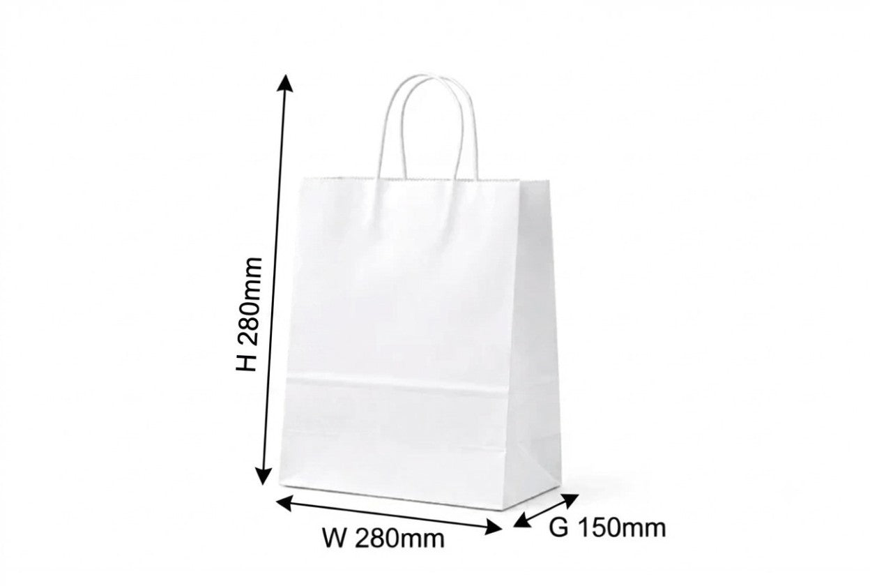 H28xW28xG15cm White Kraft Paper Bag with Twisted Handle
