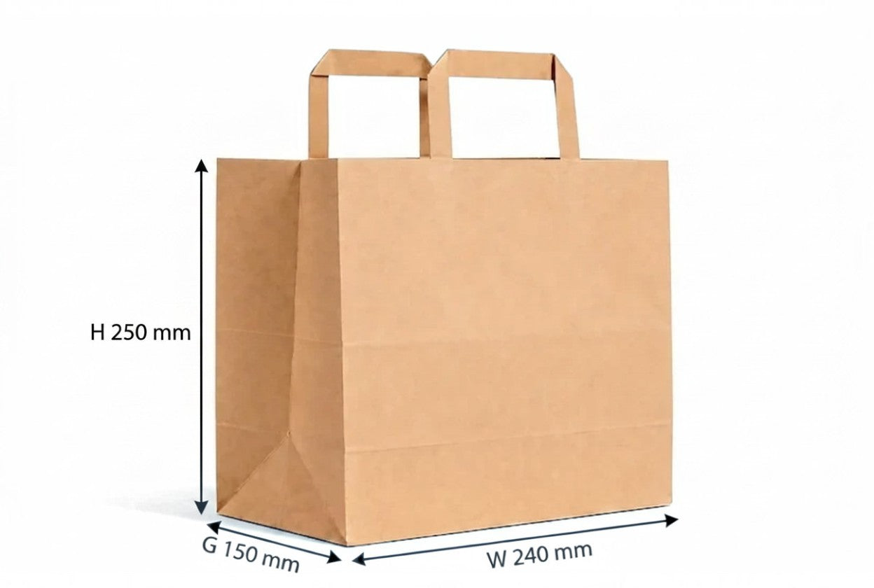 Kraft Brown Flat Handle Paper Bag H25xW24xG15cm