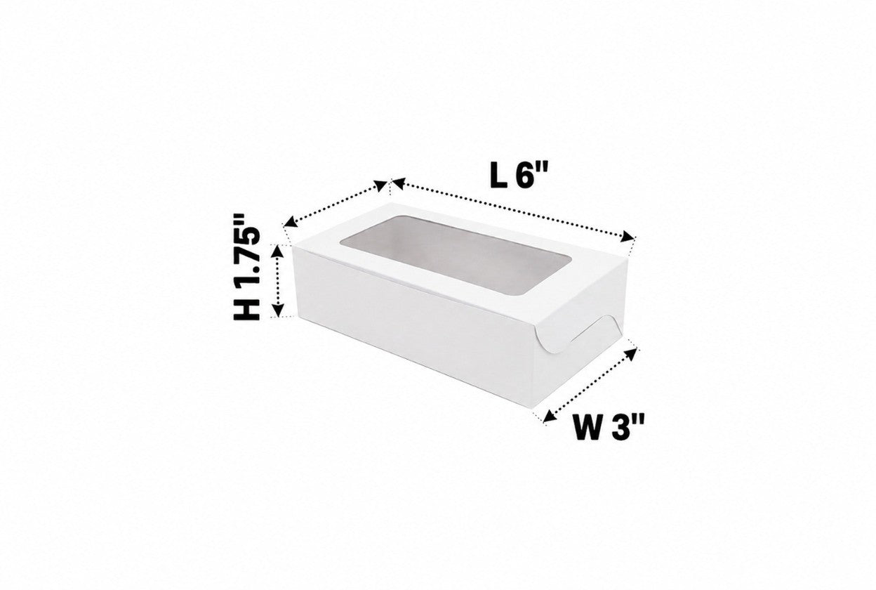 L6xW3xH1.75 inch 2 Brownie Box White Virgin Kraft Paper With Window-1000/Ctn