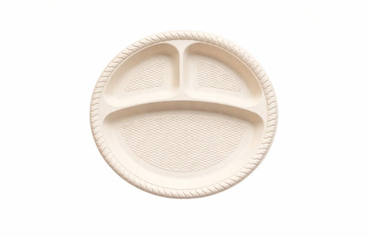 10-Inch 3 Compartment Plate Biodegradable