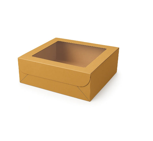 L10xW10xH4 inch 1kg Brown Virgin Kraft Paper Cake Box with Window-1000/Ctn