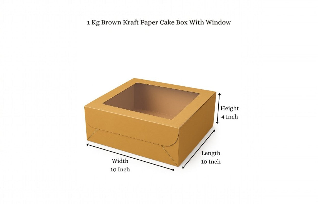 L10xW10xH4 inch 1kg Brown Virgin Kraft Paper Cake Box with Window-1000/Ctn