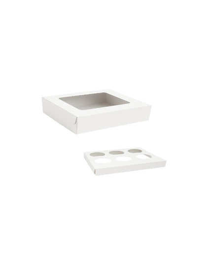 L10xW6xH4 inch 6 Cupcake Box White Virgin Kraft Paper With Window-1000/Ctn
