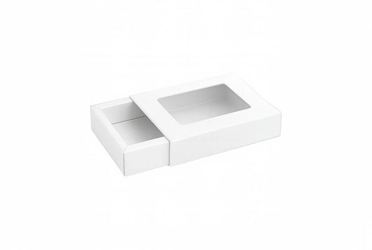 L4.5xW4.5xH1.25 inch 4 Piece Chocolate Slider Box White Virgin Kraft Paper With Window-1000/Ctn