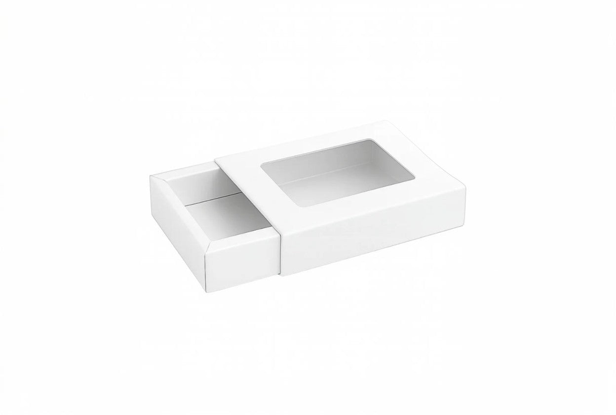 L6.50xW5xH1.25 inch 6 Piece Chocolate Slider Box White Virgin Kraft Paper With Window-1000/Ctn