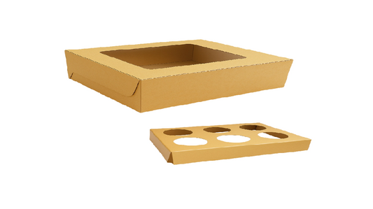 L10xW6xH4 inch 6 Cupcake Box Brown Virgin Kraft Paper With Window-1000/Ctn