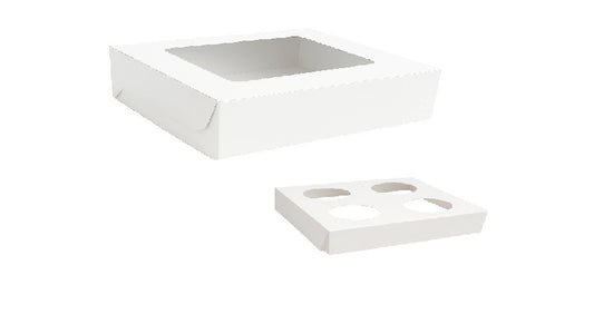 L8xW8xH4 inch 4 Cupcake Box White Virgin Kraft Paper With Window-1000/Ctn