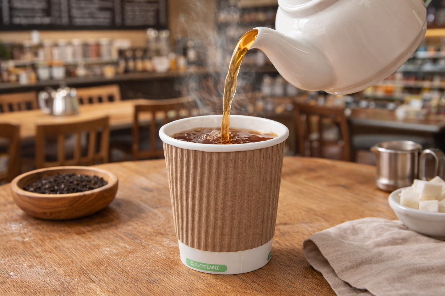 4oz ripple wall paper cup designed for serving hot beverages like coffee and tea, providing better heat protection and comfortable grip.