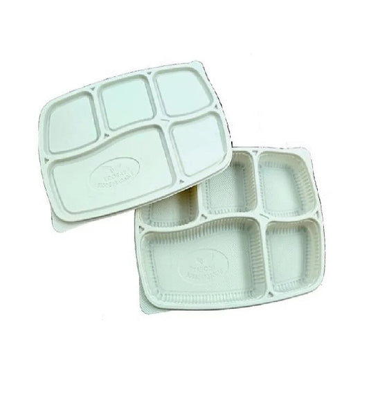 5 Compartment Cornstarch Meal Tray Biodegradable with lid