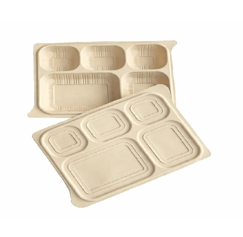 5 Compartment L22.5xW3.5cm Cornstarch Meal Tray Biodegradable (Signature)