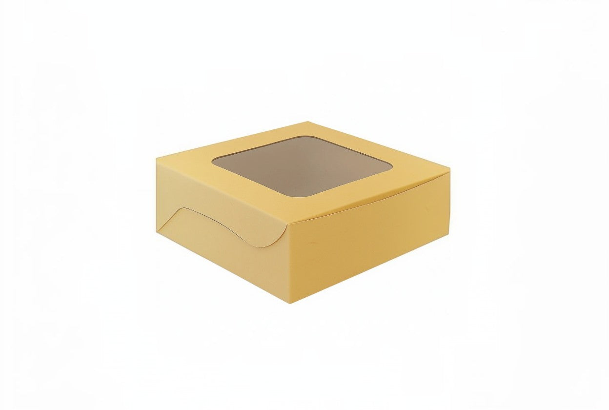 L6xW6xH1.75 inch 4 Brownie Box Brown Virgin Kraft Paper with Window-1000/Ctn
