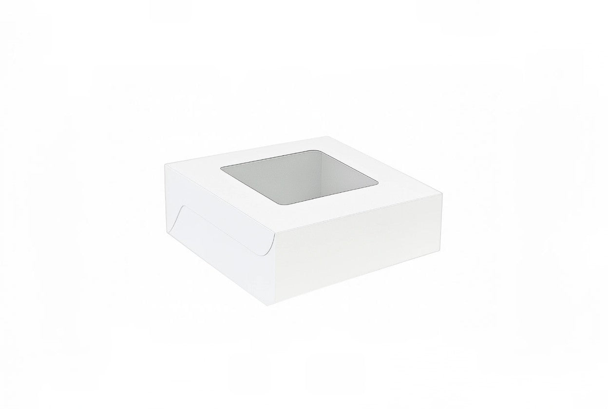 L6xW6xH1.75 inch 4 Brownie Box White Virgin Kraft Paper With Window-1000/Ctn