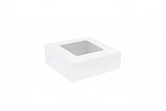 L6xW6xH1.75 inch 4 Brownie Box White Virgin Kraft Paper With Window-1000/Ctn