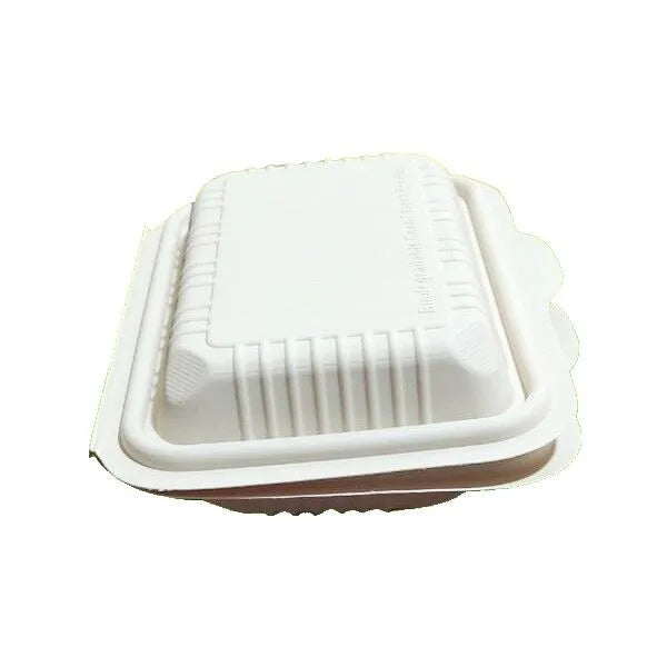 600ml Clamshell Cornstarch Rectangular Bowl With Lid Biodegradable