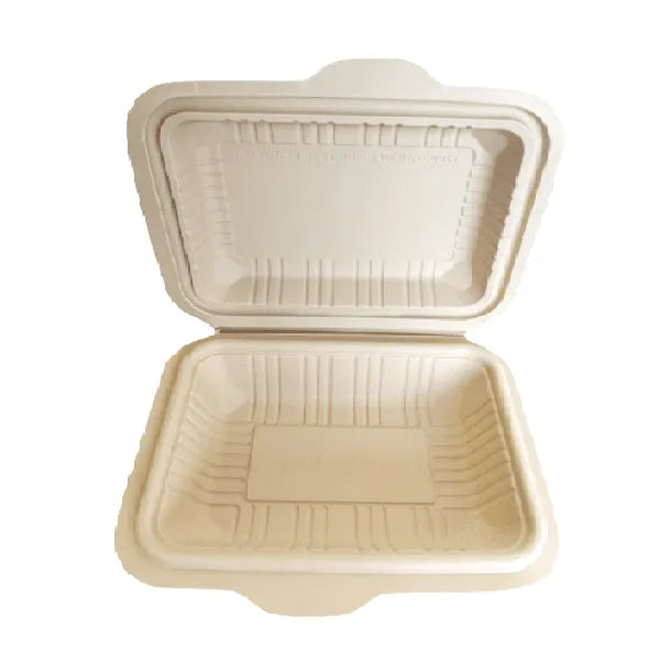 600ml Clamshell Cornstarch Rectangular Bowl With Lid Biodegradable