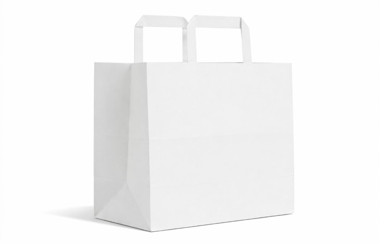 Kraft White Flat Handle Paper Bag H22.5xW18xG13cm