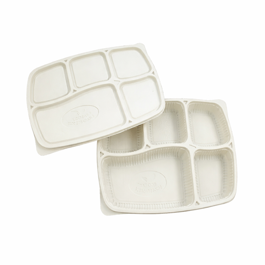 5 Compartment Cornstarch Meal Tray Biodegradable with Lid