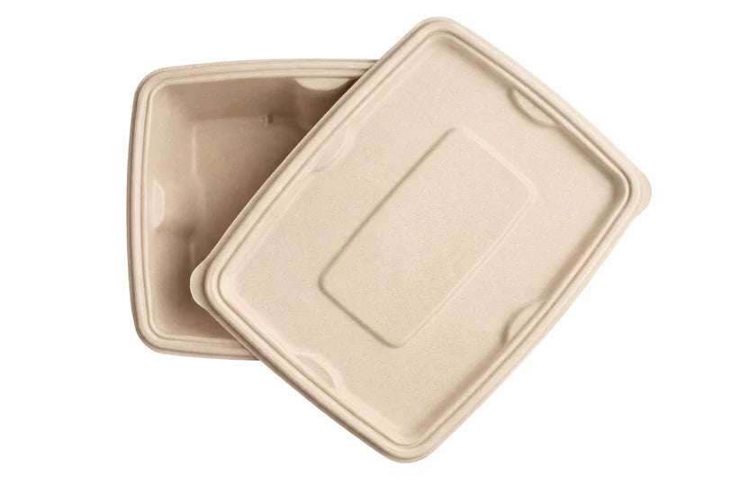 650ml Bagasse Rectangular Food Container Eco-friendly made from natural sugarcane bagasse fiber Strong, compostable, and ideal for hot meals and takeaway food