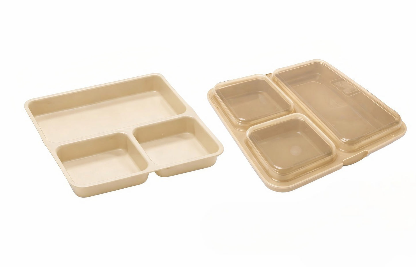 3 Compartment Tray in Beige with Lid