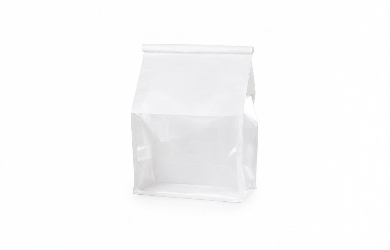 White Paper Tin Tie Tab Lock Bakery Bag with Transparent Window – L