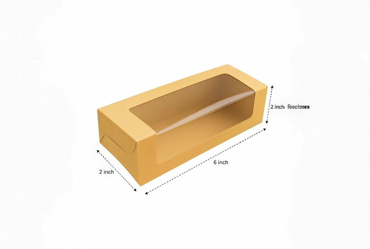 L6xW2xH2 inch 6 Macaron Box Brown Virgin Kraft Paper With Window-1000/Ctn