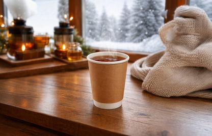 12oz Double wall paper cup to drinks warm, ideal for coffee, tea, and other hot beverages in cafes and takeaway counters.