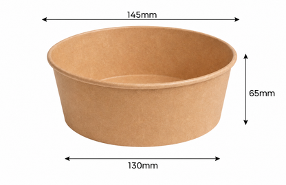 650ml Flat Kraft Brown Paper Takeaway Container Food-Grade with Leak Resistant Suitable for Salad, and Hot or Cold Takeaway Items (148mm)
