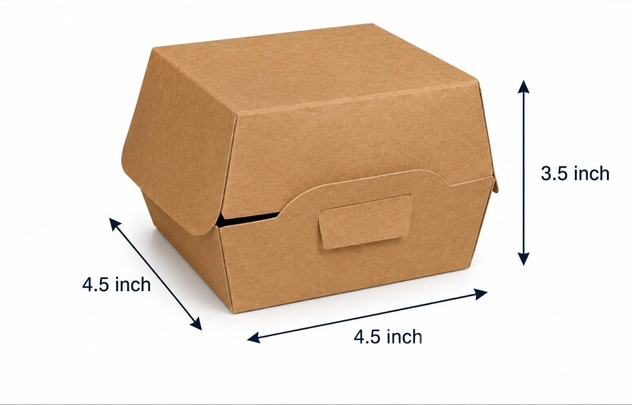 L4.5xW4.5xH3.5 inch Brown Virgin Kraft Paper Burger Box -200/Ctn