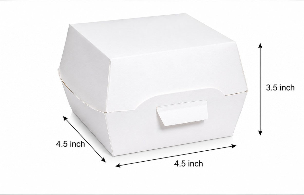L4.5xW4.5xH3.5 inch White Virgin Kraft Paper Burger Box-3000/Ctn