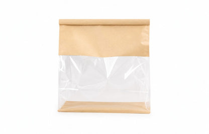 Kraft Paper Tin Tie Tab Lock Bakery Bag with Transparent Window XL