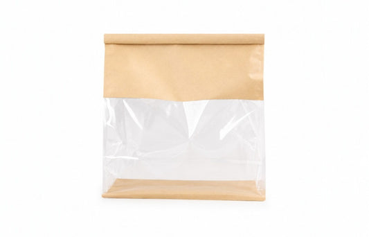 Kraft Paper Tin Tie Tab Lock Bakery Bag with Transparent Window XL