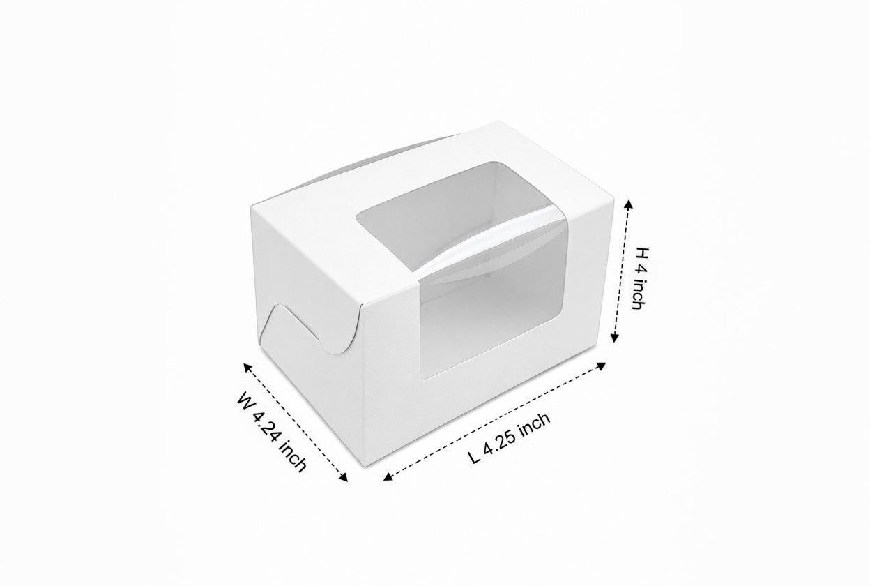 L4.25xW4.25XH4 inch 250Gms White Virgin Kraft Paper Cookie Box With Window-1000/Ctn