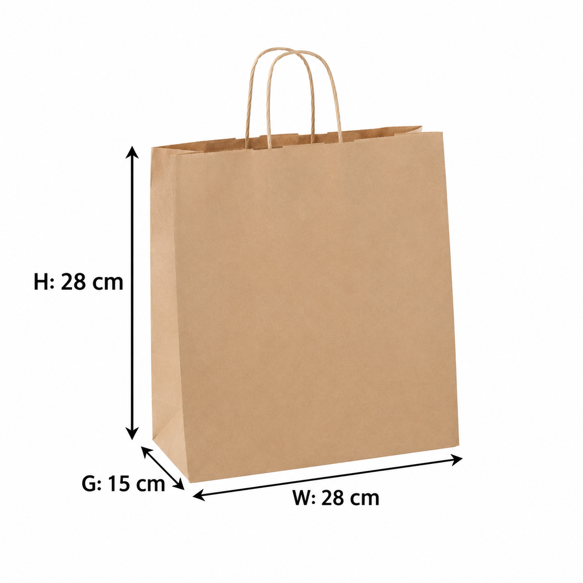 Kraft Brown Paper Bag (28) H28xW28xG15cm - with Twisted Handle