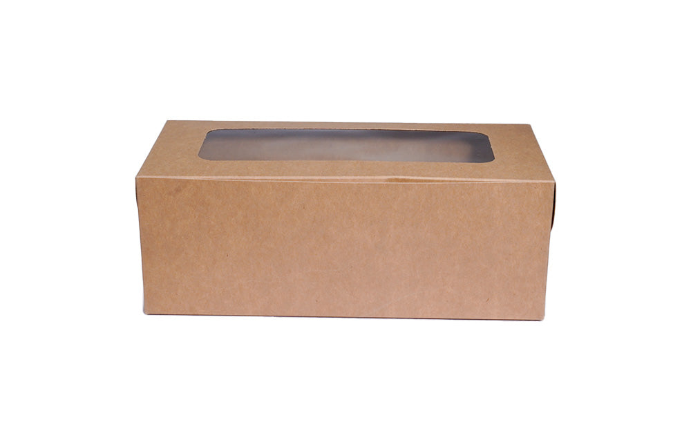 500 gm Plum Cake L8.75xW4xH3.25 Box with Window Kraft Paper Brown