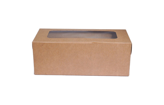 500 gm Plum Cake L8.75xW4xH3.25 Box with Window Kraft Paper Brown