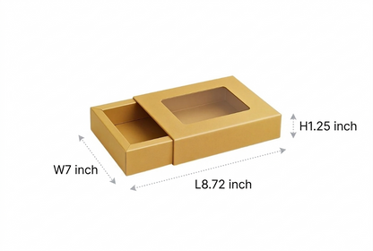 L8.72xW7xH1.25 inch 12 Piece Chocolate Slider box Brown Virgin Kraft Paper With Window-1000/Ctn